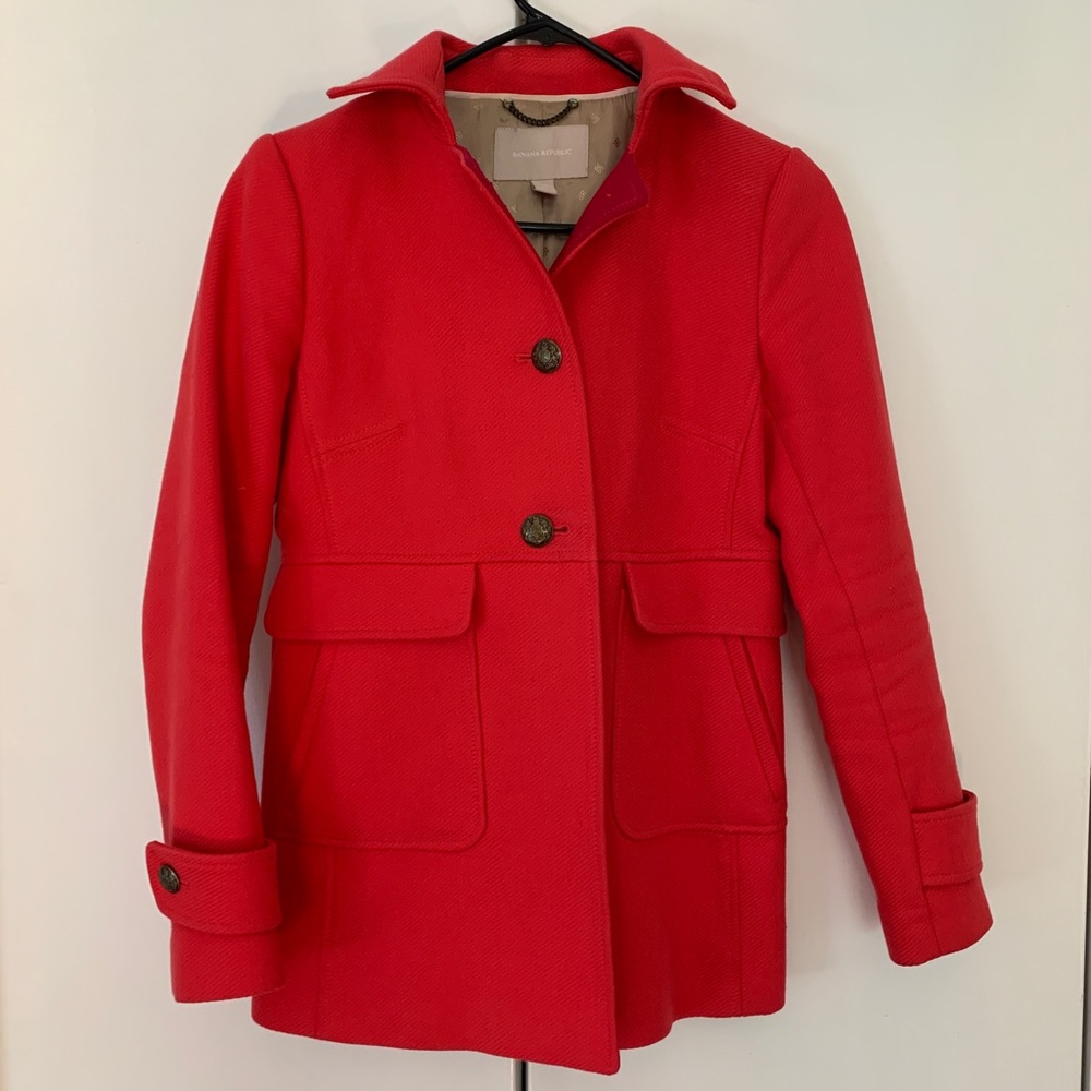 Banana Republic women’s red pea coat, size XS.